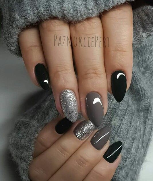 black white and gray nails