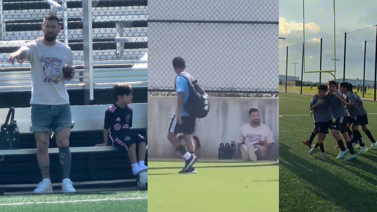 Captan a Lionel Messi en modo DT en el debut de su hijo Thiago en la sub-12  del Inter de Miami