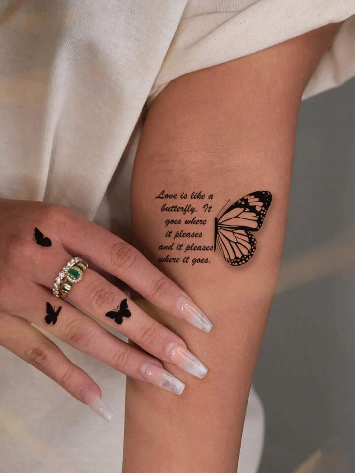 1Sheet Butterfly Pattern Tattoo Sticker Sentence Pattern Tattoo Decal Arm  Wrist Body Temporary Tattoo Sticker Black Friday | SHEIN