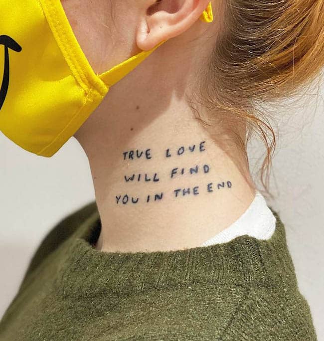 A cheerful love quote tattoo by @european.son_.420