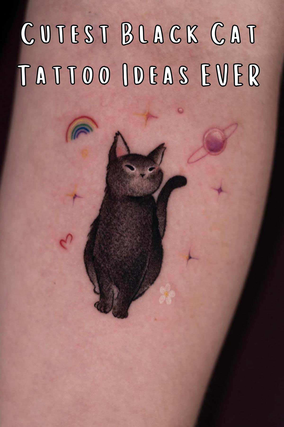 Cute Kitten Tattoo with rainbows