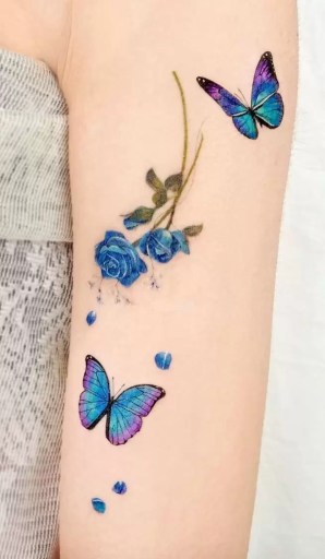 Blue Rose and Butterfly Tattoo