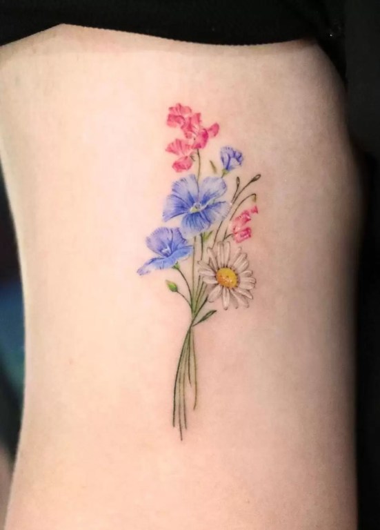 Sweet Pea and Daisy Tattoo