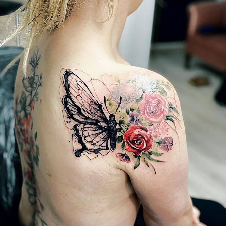 large shoulder butterfly tattoo