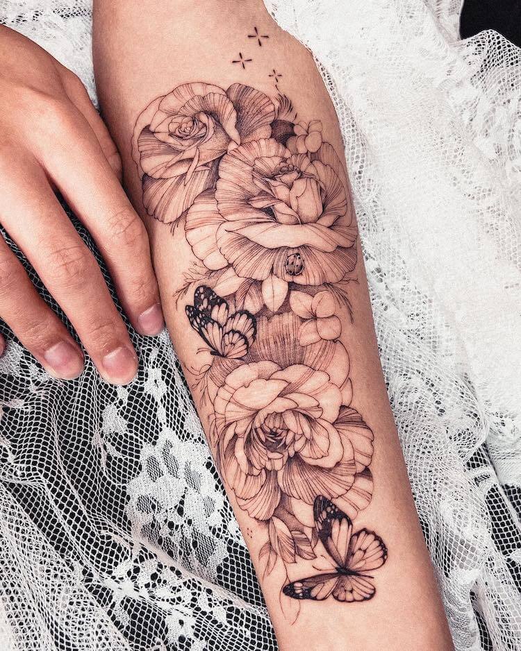 Floral Feminine Butterfly Tattoo