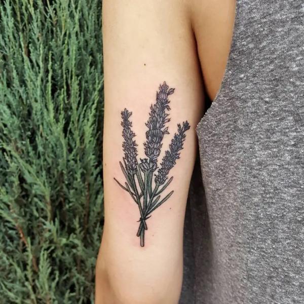 A bouquet of lavender back of arm tattoo