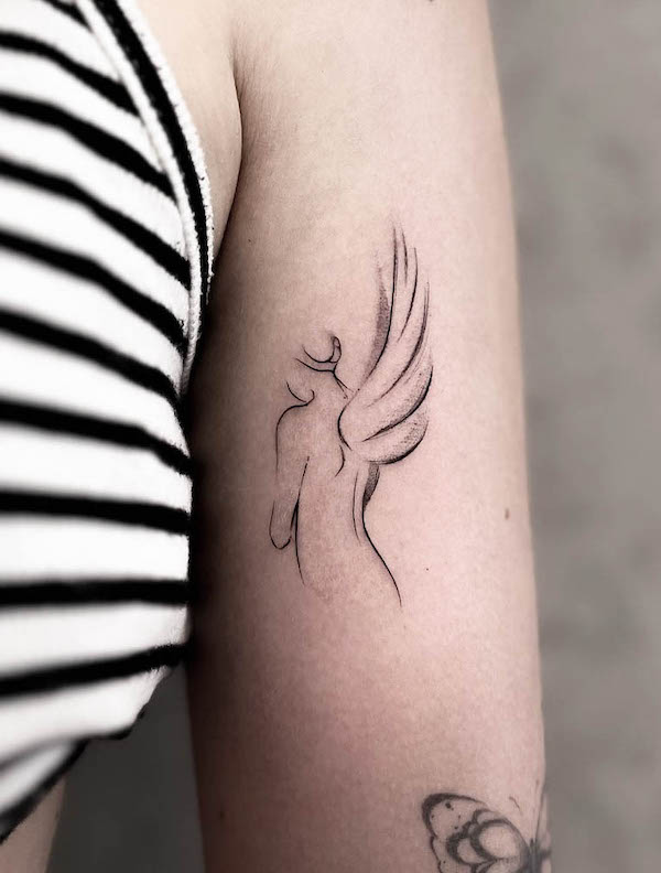 Abstract angel tattoo for women by @na.szkicowana