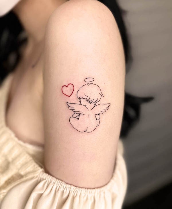 Adorable angel sleeve tattoo by @kenta___tattoo