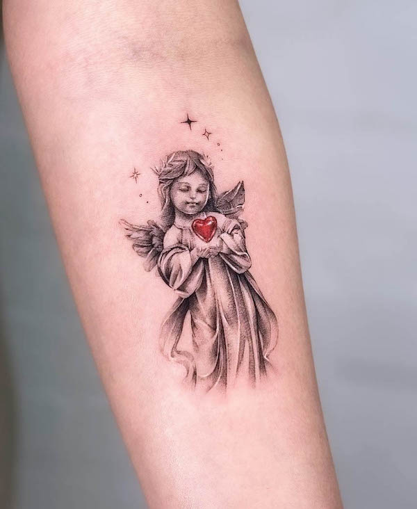Angel and heart tattoo by @ito_tat