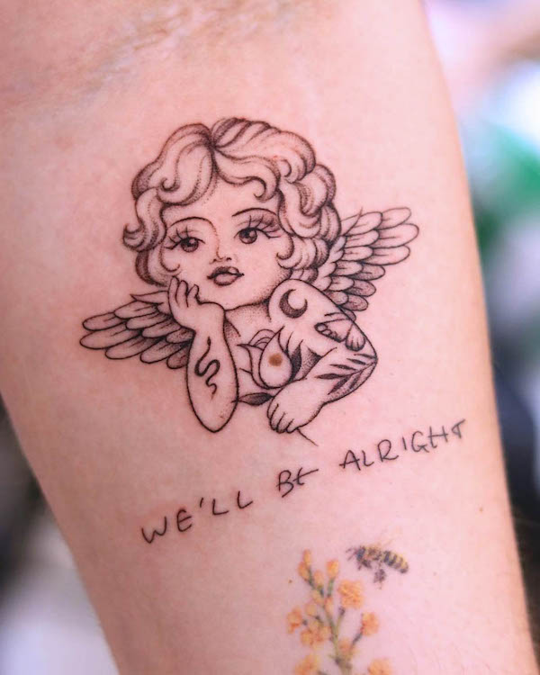Cute girly angel quote tattoo by @honey_im_home_tattoo