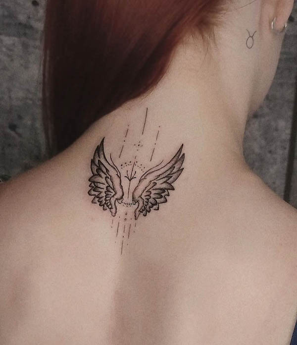 Intricate angel tattoo on the back by @vikink