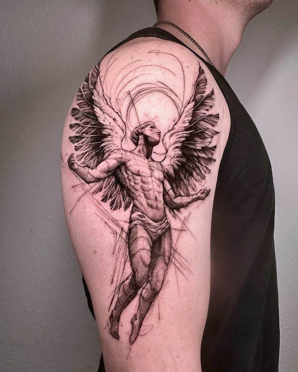 Majestic angel tattoo for men by @sk.inker