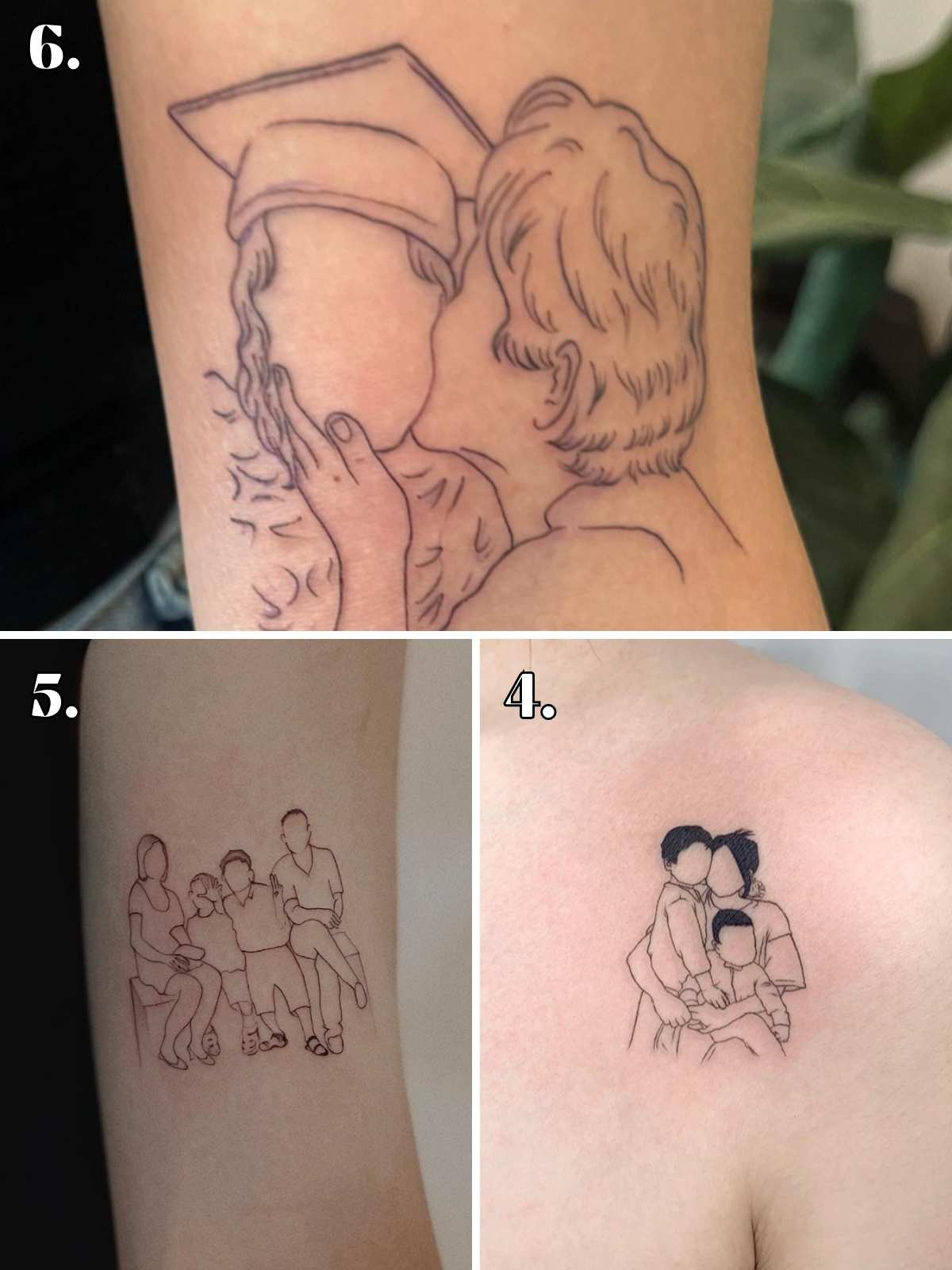 3 different tattoos of family photos.