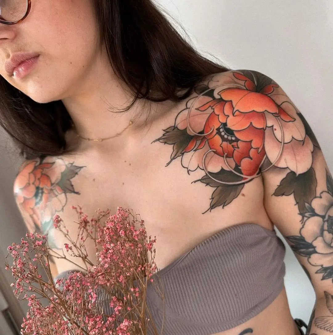 japanese peony flower tattoo by neotraditionalrussia