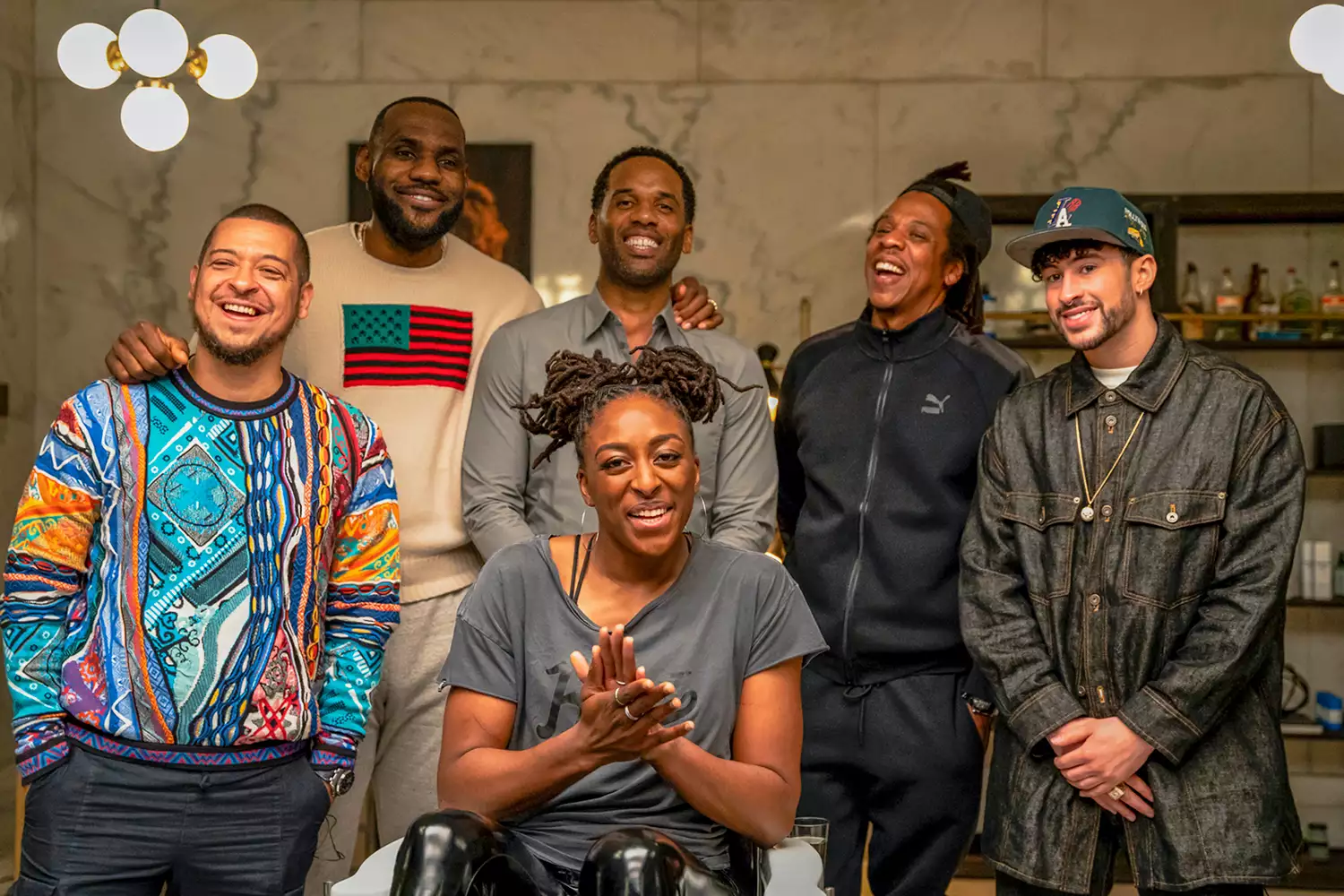 Paul Rivera, LeBron James, Maverick Carter, Nneka Ogwumike, Jay-Z and Bad Bunny appear on The Shop