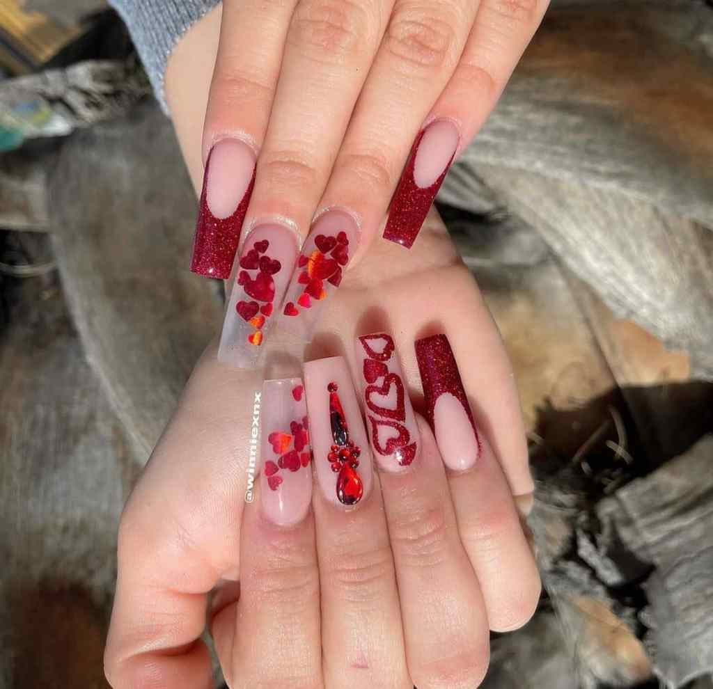 Red nails with diamonds designs to try - Sunkissed Nails