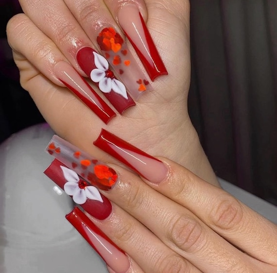 Fierce Red French Tip Luxury Press On Nails Kandy Co Nails, 52% OFF