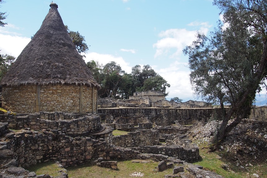 A reconstructed Chachapoyan house at the Kuelap archaeological site