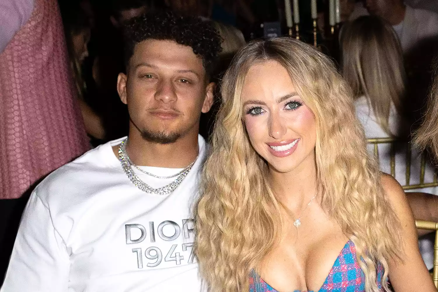 Patrick Mahomes and Brittany Mahomes attend American Express Presents CARBONE BEACH on Saturday, May 04, 2024 in Miami Beach, Florida.