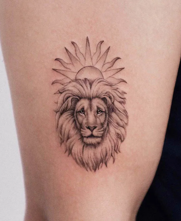 Lion and sun tattoo by @tattooist_jaeo