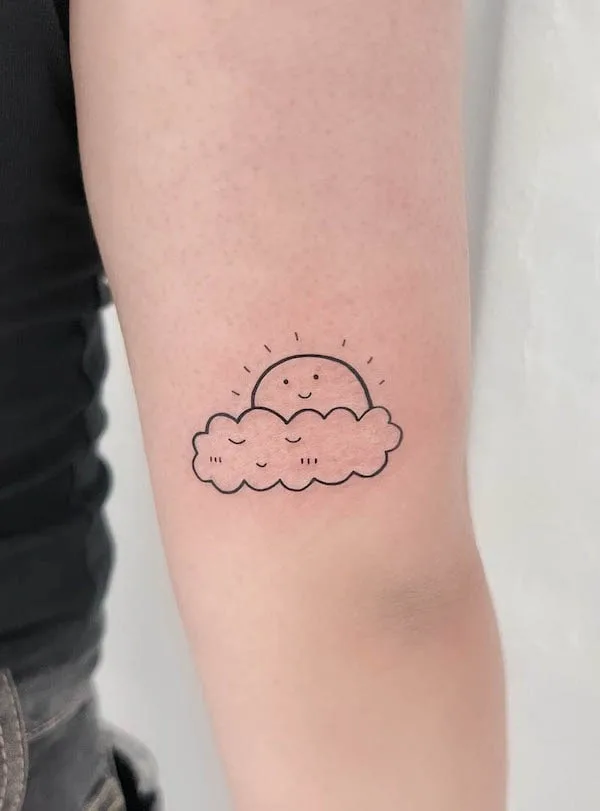 Cute cloud and sun tattoo by @ggul.tattoo