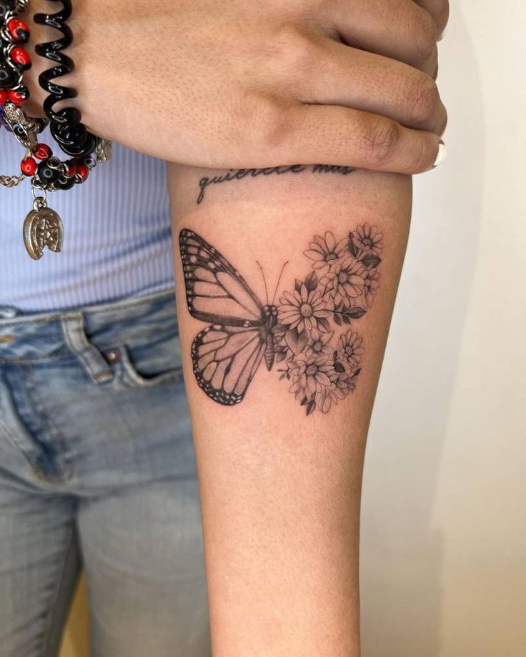 Half butterfly half flowers tattoo done on the inner | Butterfly tattoos on  arm, Butterfly with flowers tattoo, Butterfly tattoos for women