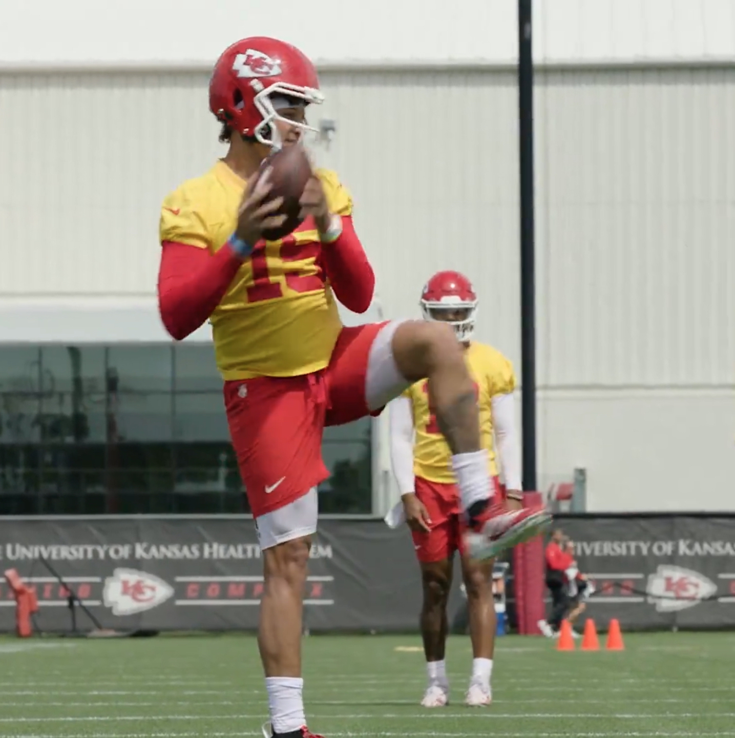 Patrick Mahomes showed off his pitching motion during the Kansas City Chiefs' mandatory minicamp on Tuesday