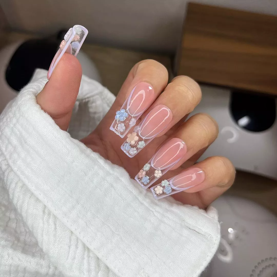 Clear Tips 3D Flower Nails