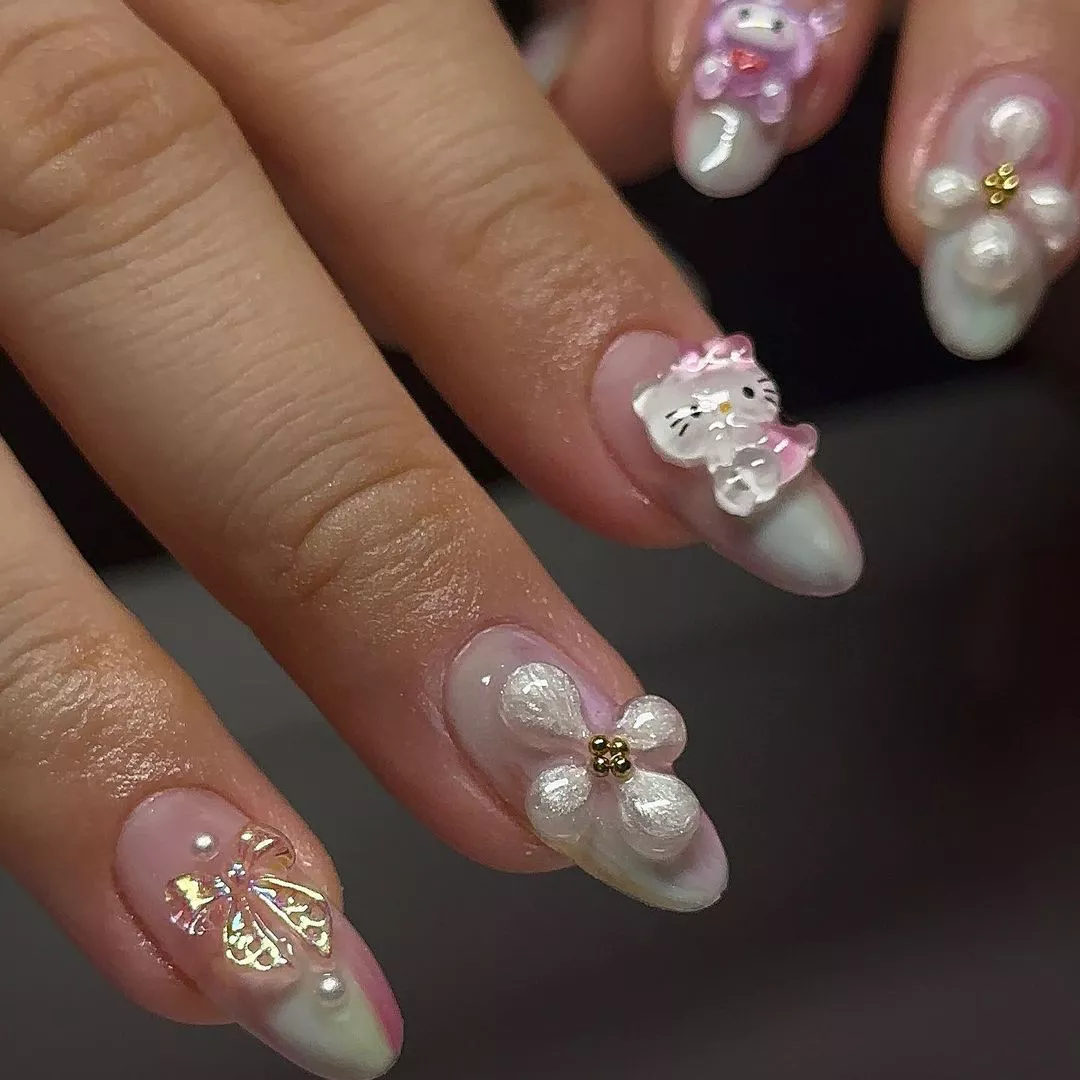 Pearlescent 3D Flower Nails