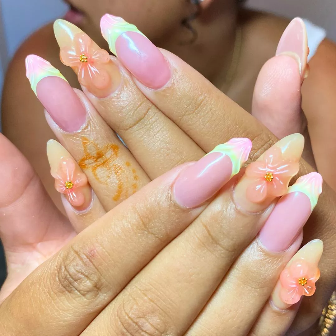 Coconut Girl 3D Flower Nails