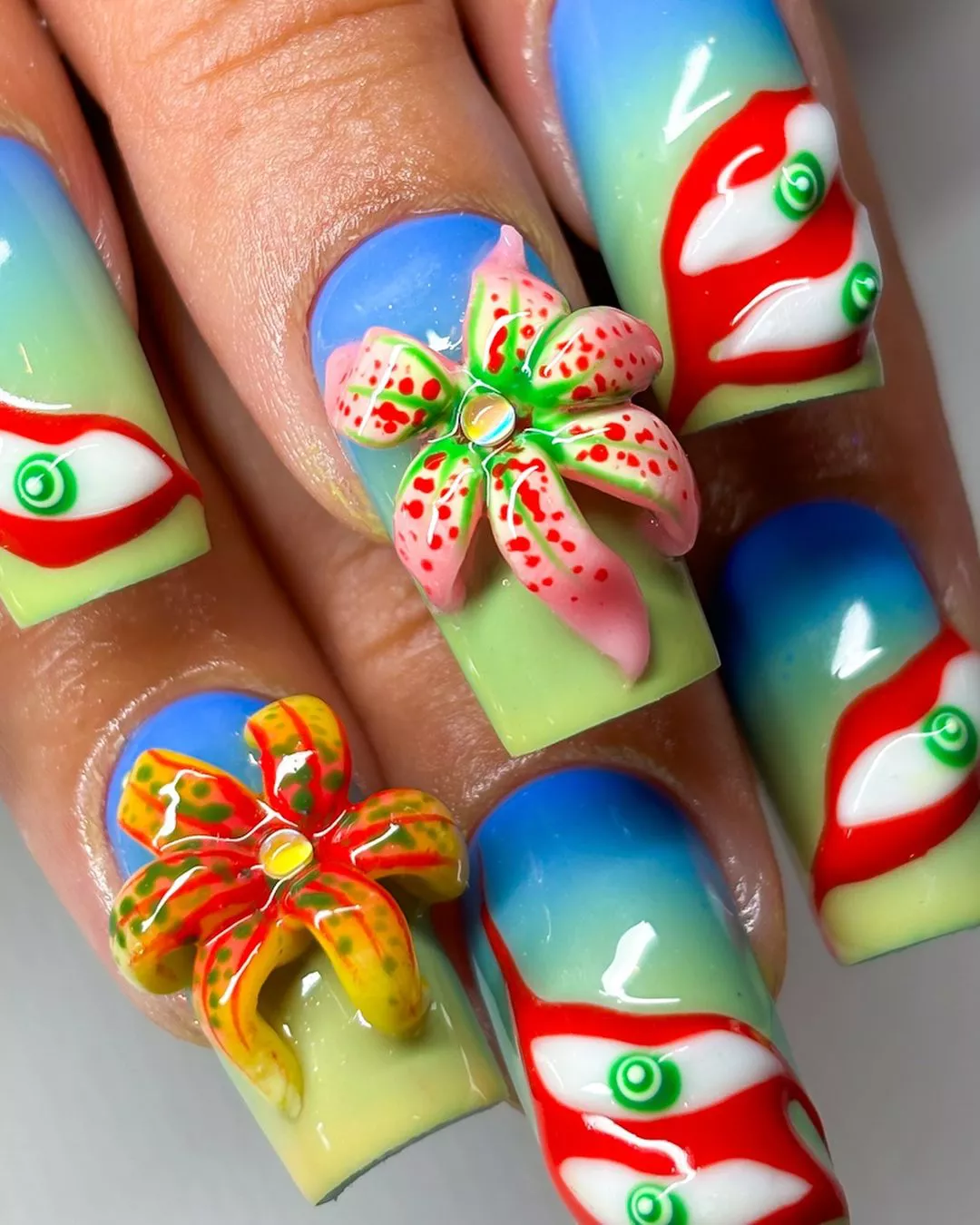 Toxic Garden 3D Flower Nails