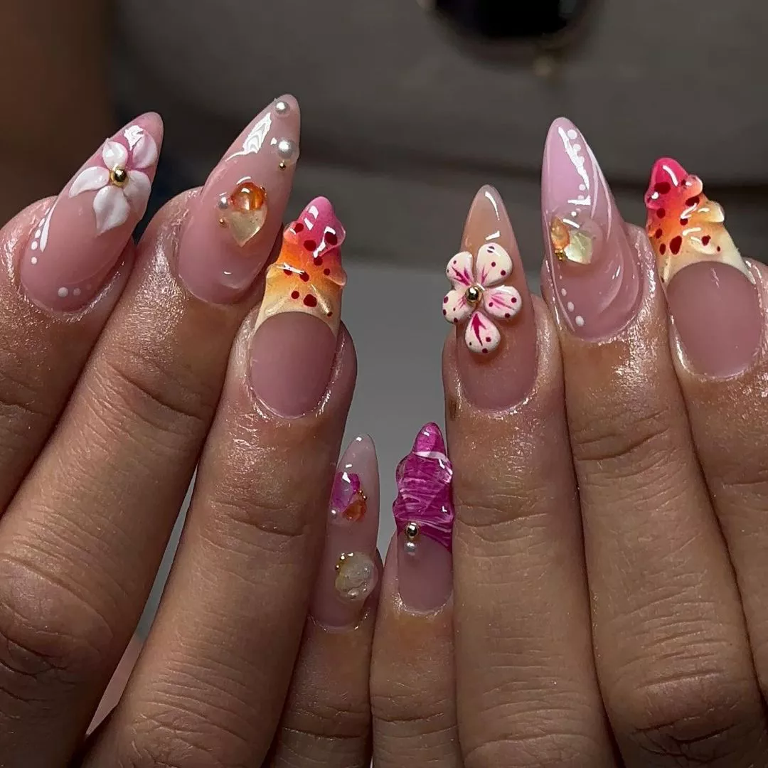 Beach Vibes 3D Flower Nails