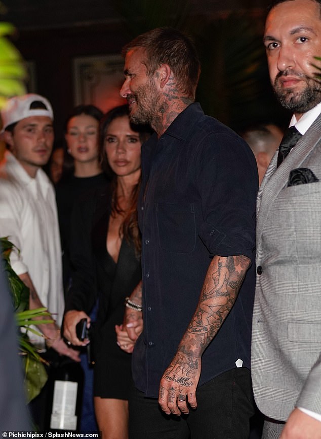 Victoria and David Beckham make first public appearance after Rebecca Loos spoke out about 'affair': Spice Girl wows in a plunging mini dress as they join Lionel Messi and wife Antonela Roccuzzo for dinner in Miami