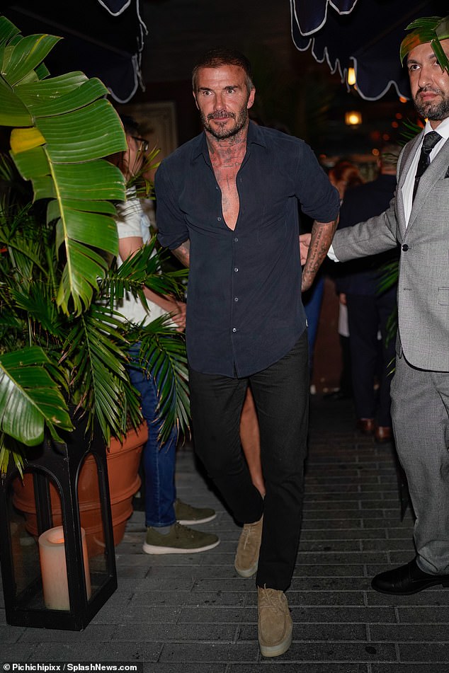 Victoria and David Beckham make first public appearance after Rebecca Loos spoke out about 'affair': Spice Girl wows in a plunging mini dress as they join Lionel Messi and wife Antonela Roccuzzo for dinner in Miami