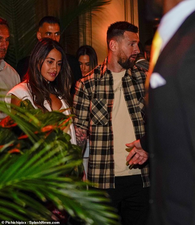 Victoria and David Beckham make first public appearance after Rebecca Loos spoke out about 'affair': Spice Girl wows in a plunging mini dress as they join Lionel Messi and wife Antonela Roccuzzo for dinner in Miami