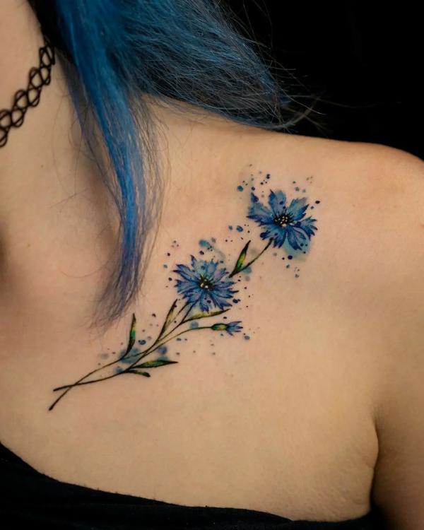 Cornflower clavicle tattoo