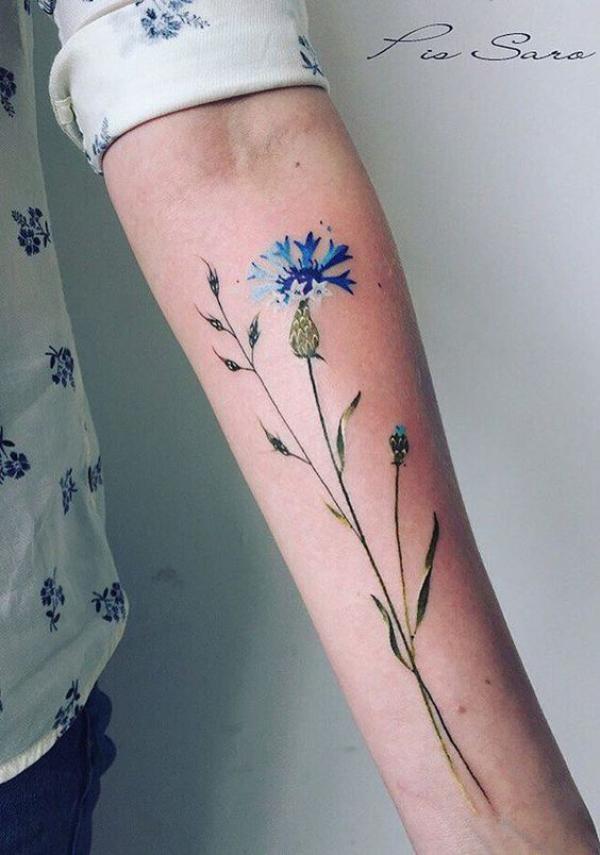 Cornflower forearm tattoo