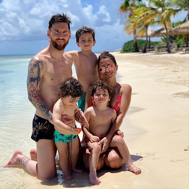 Roccuzzo posted a picture on Instagram with sons Thiago, Ciro and Mateo