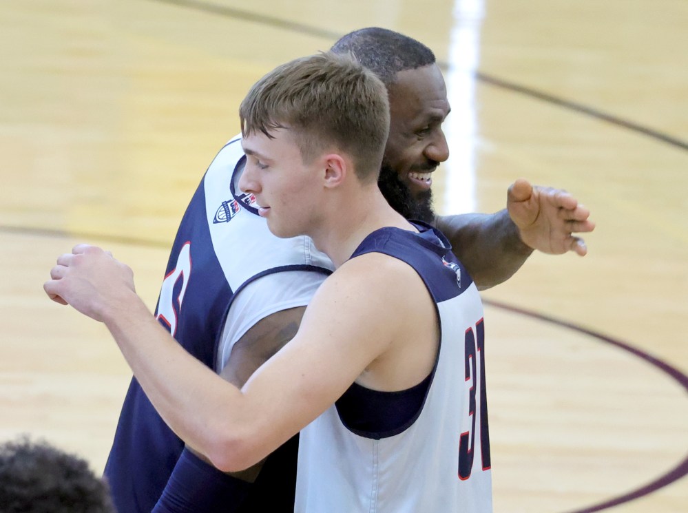 Cooper Flagg dunks during Team USA scrimmage during Olympic prep