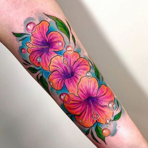 23 Vibrant Color Flower Tattoo Ideas