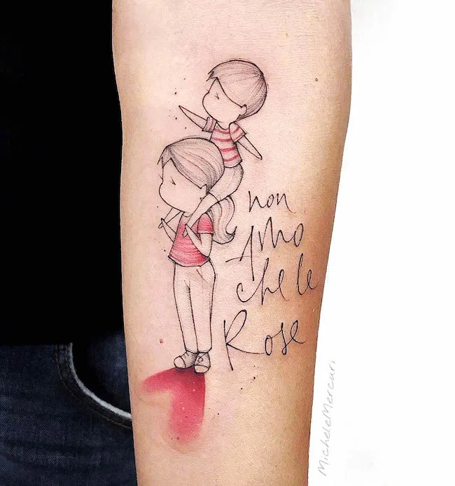 Cute cartoon mom tattoo by @mercuri_michele