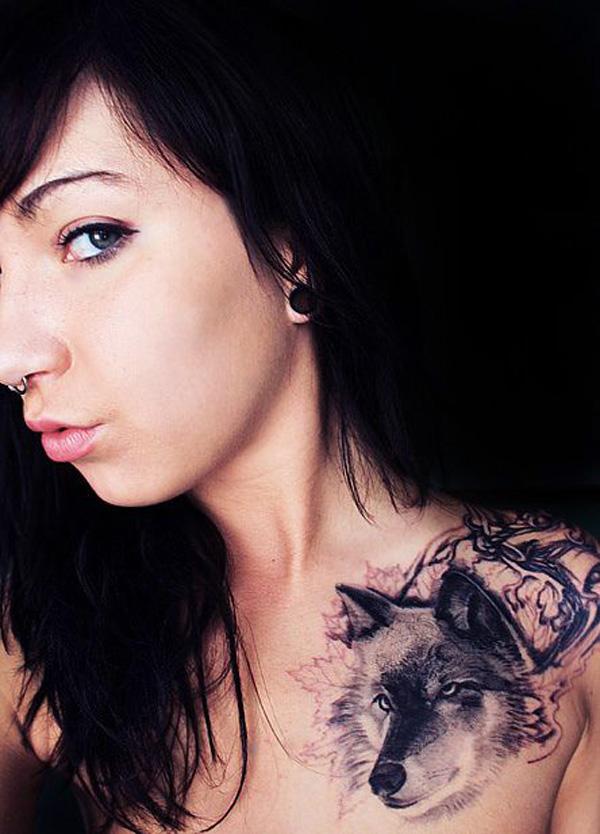 fox head clavicle tattoo