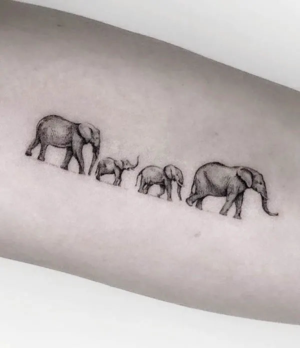 Symbolic elephant family tattoo by @marked_by_elise