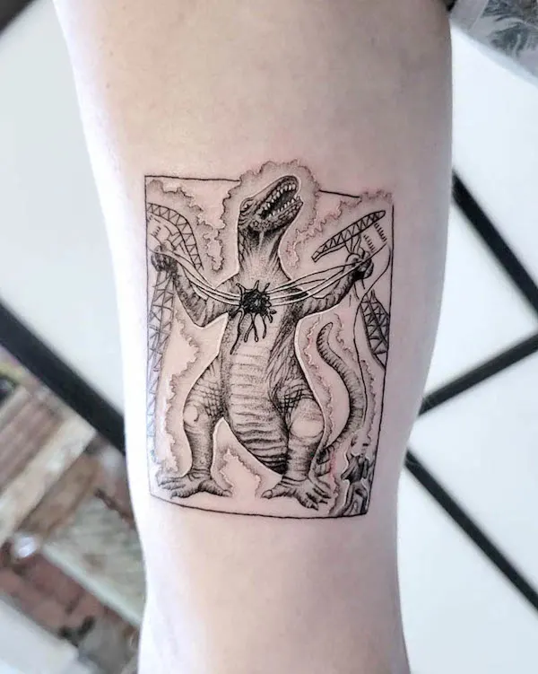 Captivating Godzilla tattoo by @cadecran