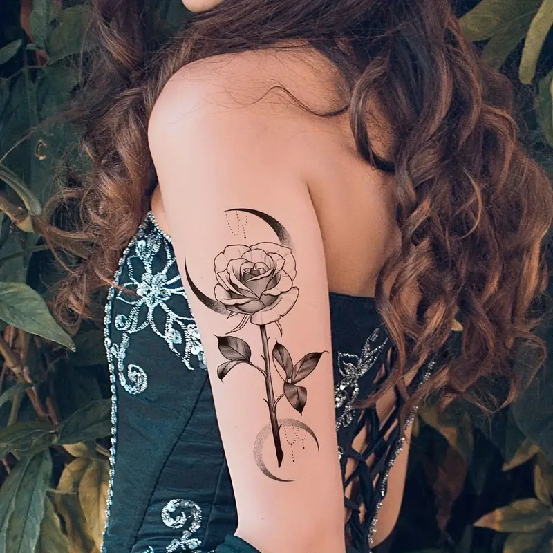 Moon Rose Waterproof Temporary Tattoo Long lasting Body Art - Temu