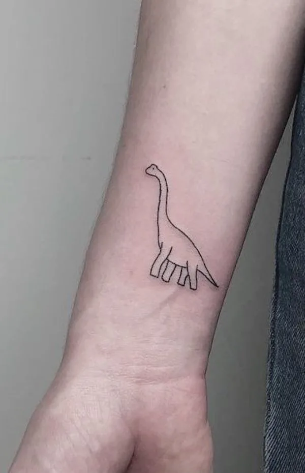 Minimalist Brachiosaurus wrist tattoo by @handpokepaule