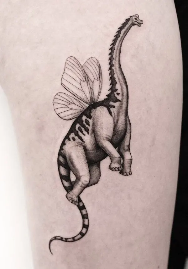 Diplodocus butterfly tattoo by @jimburgman