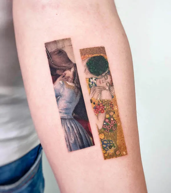 Francesco Hayez and Gustav Klimt tattoo by @lafragile_