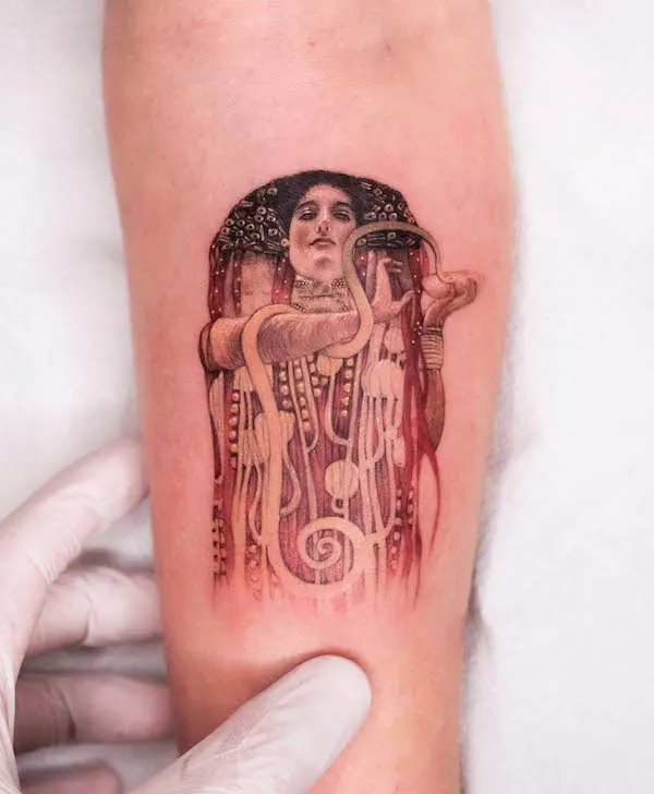 Hygieia Gustav Klimt tattoo by @atelier.eva