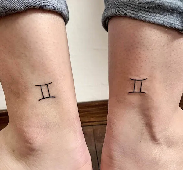 Matching Gemini glyph tattoos by @katrinnonnweiler